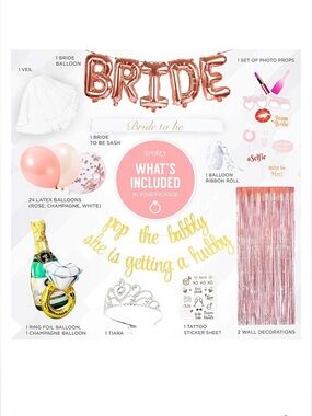 New 35 pc Bridal party decorations kit Sash and Veil Set - Crown, balloons